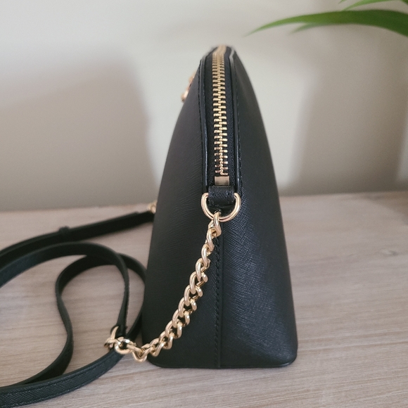 🖤MICHAEL KORS Chain-Link Saffiano Leather Dome Black Crossbody Bag - Picture 3 of 14